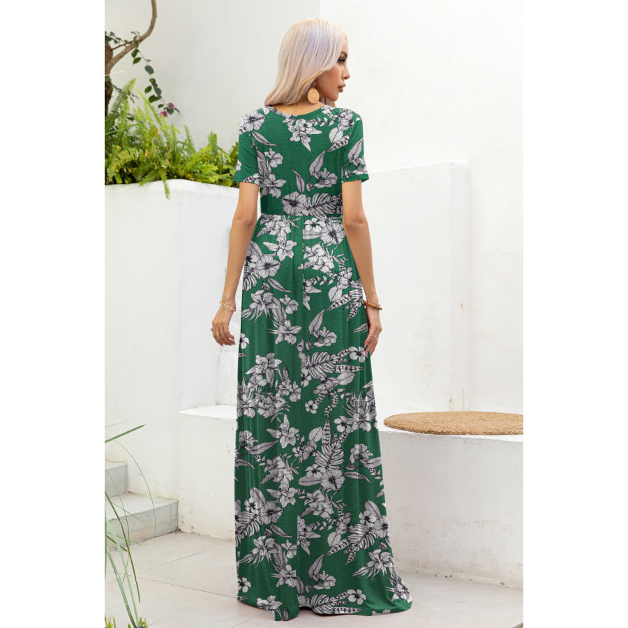 Printed Round Neck Short Sleeve Maxi Dress