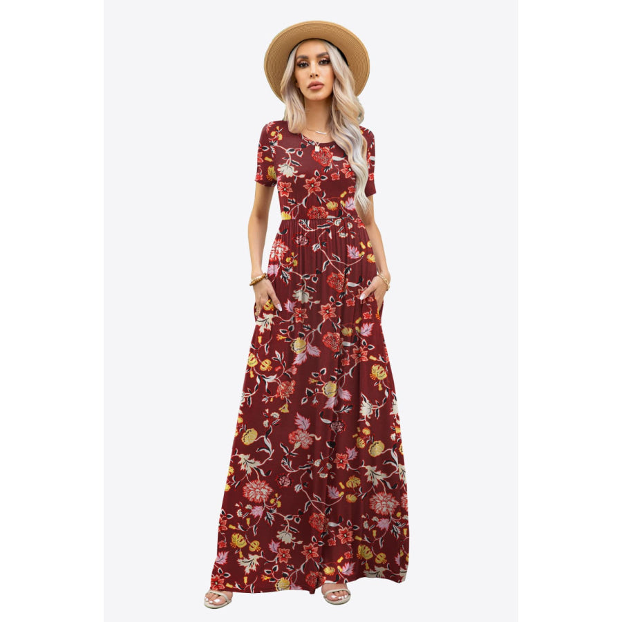 Printed Round Neck Short Sleeve Maxi Dress