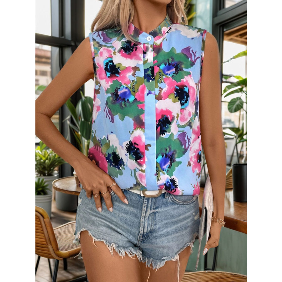 Printed Round Neck Sleeveless Blouse Apparel and Accessories