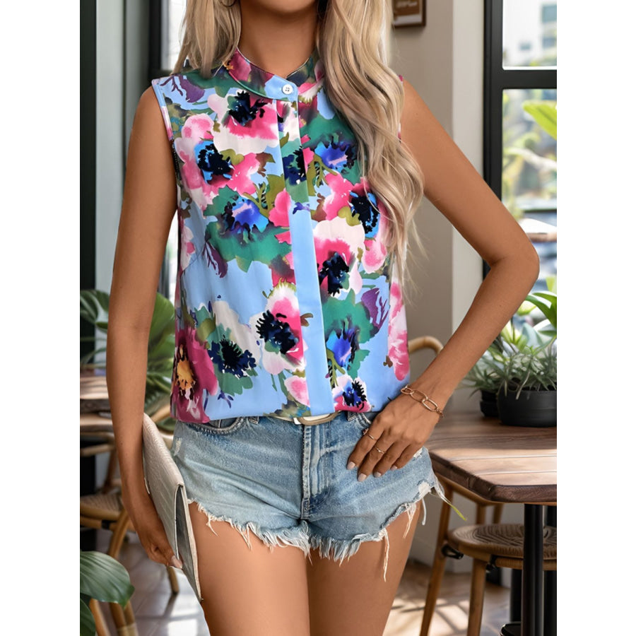 Printed Round Neck Sleeveless Blouse Apparel and Accessories