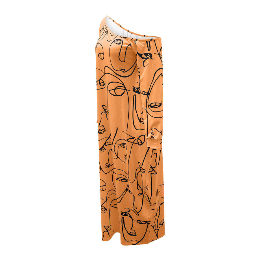 Printed Single Shoulder Lantern Sleeve Maxi Dress Apparel and Accessories