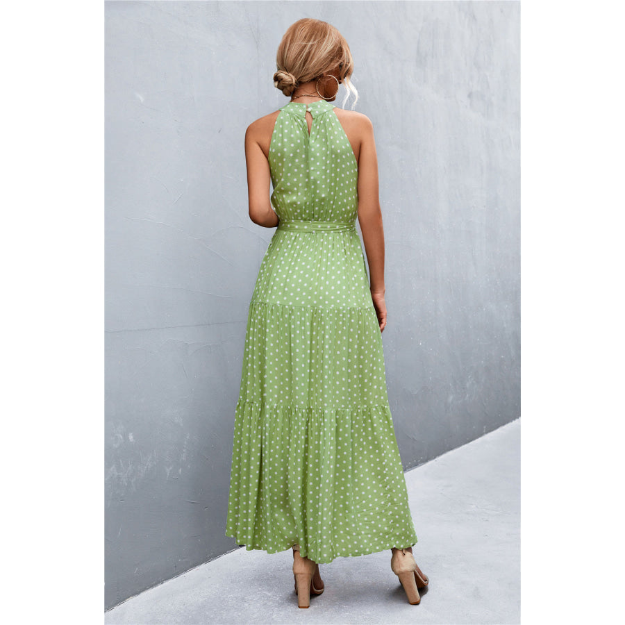 Printed Sleeveless Tie Waist Maxi Dress