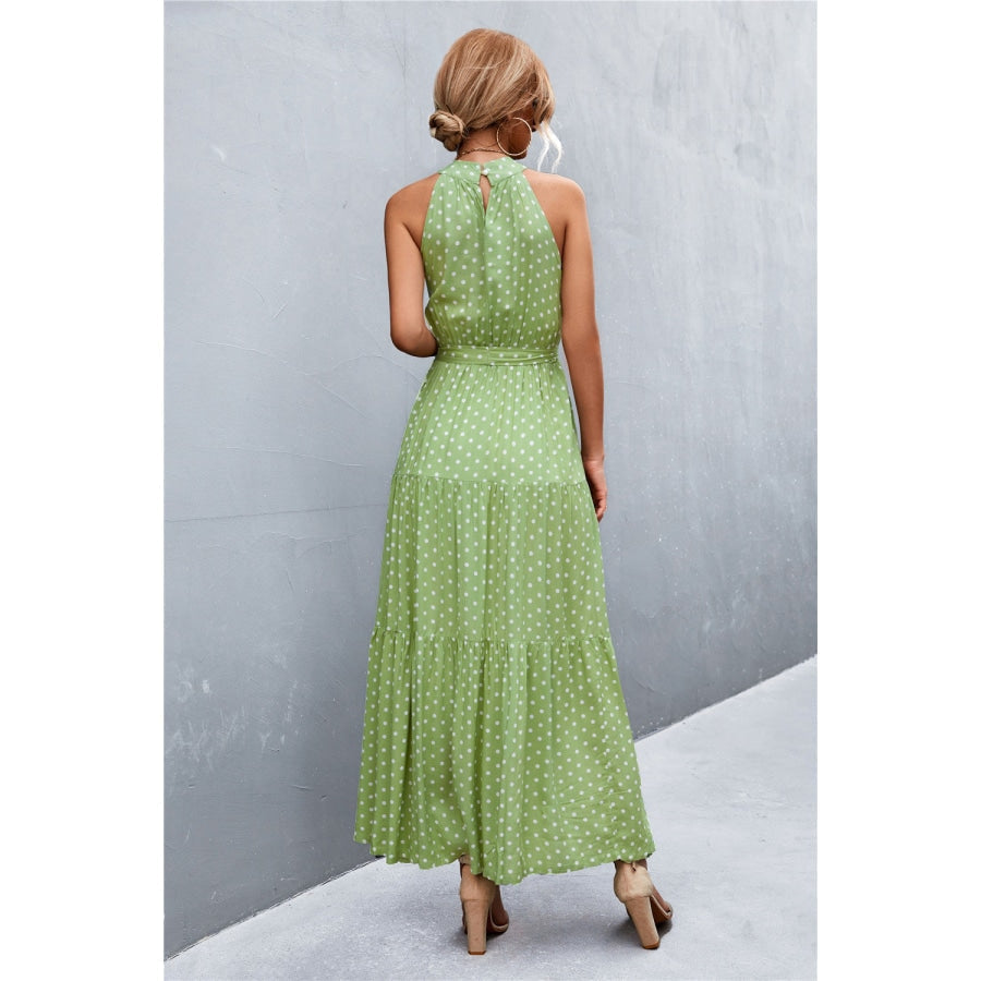 Printed Sleeveless Tie Waist Maxi Dress