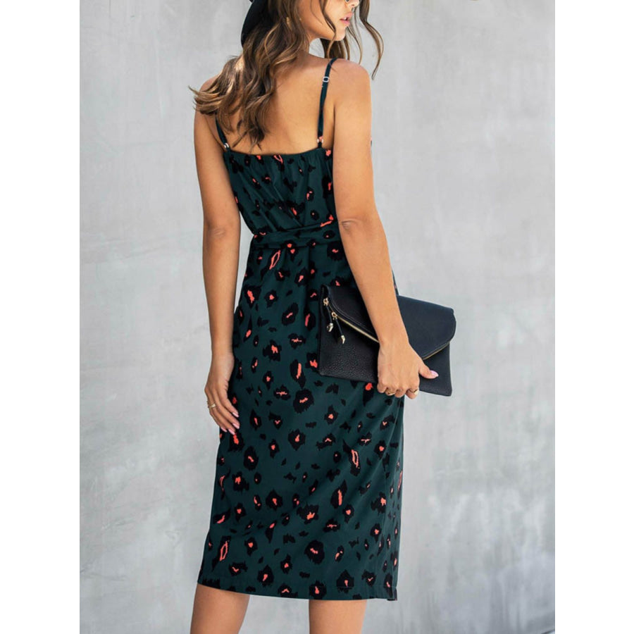 Printed Tie-Waist Spaghetti Strap Dress