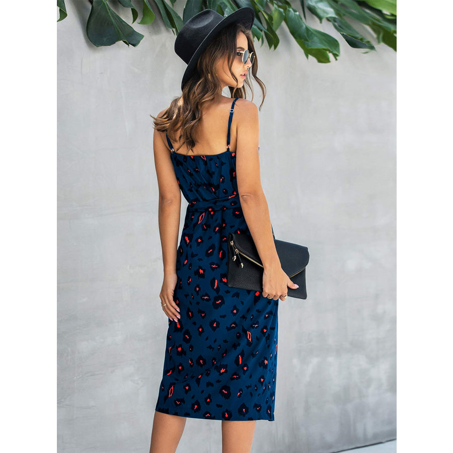 Printed Tie-Waist Spaghetti Strap Dress