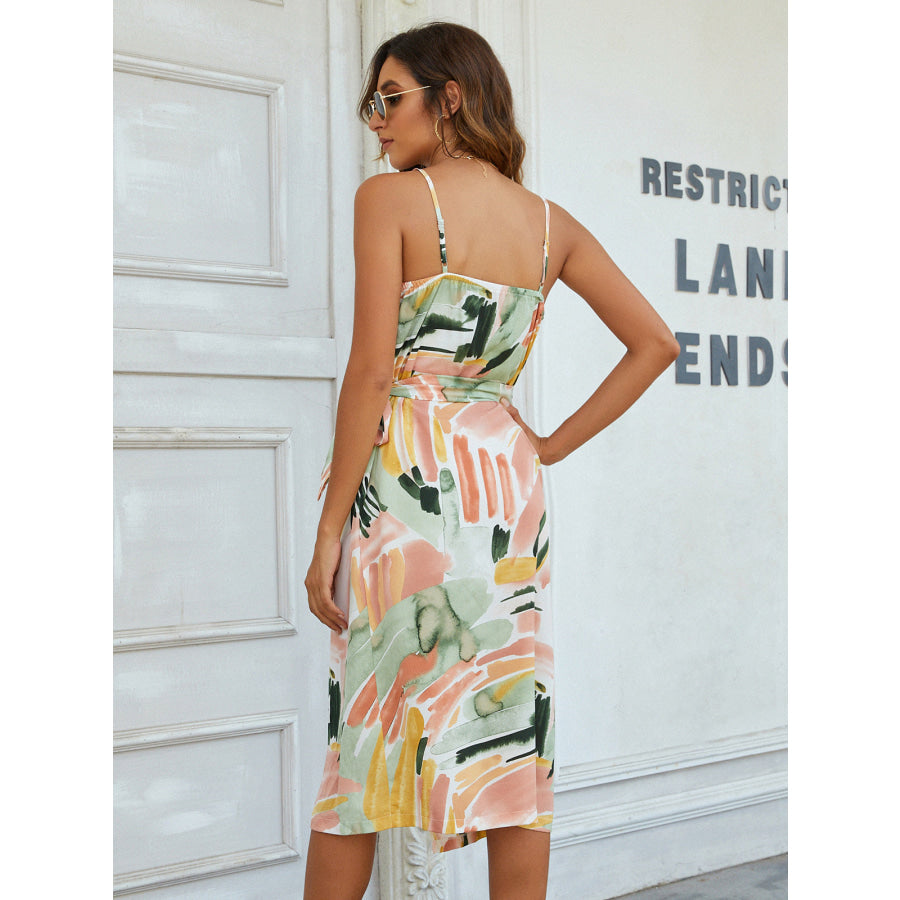 Printed Tie-Waist Spaghetti Strap Dress