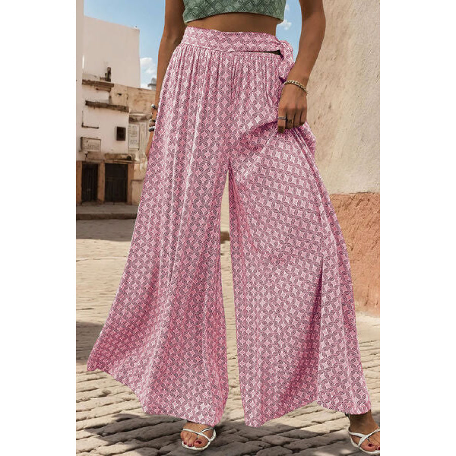 Printed Tied Wide Leg Pants Apparel and Accessories