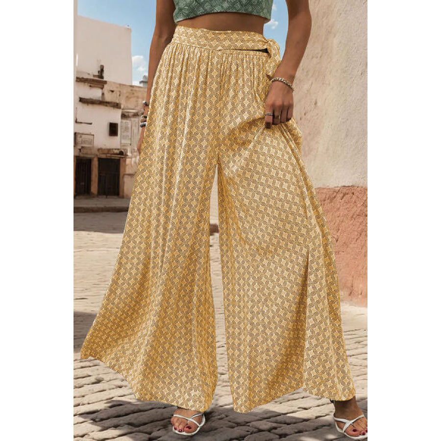 Printed Tied Wide Leg Pants Apparel and Accessories