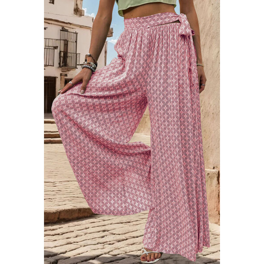Printed Tied Wide Leg Pants Apparel and Accessories