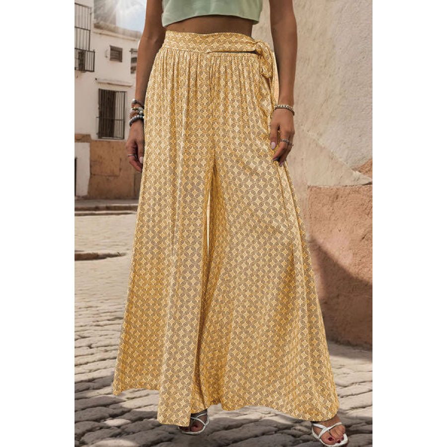 Printed Tied Wide Leg Pants Apparel and Accessories