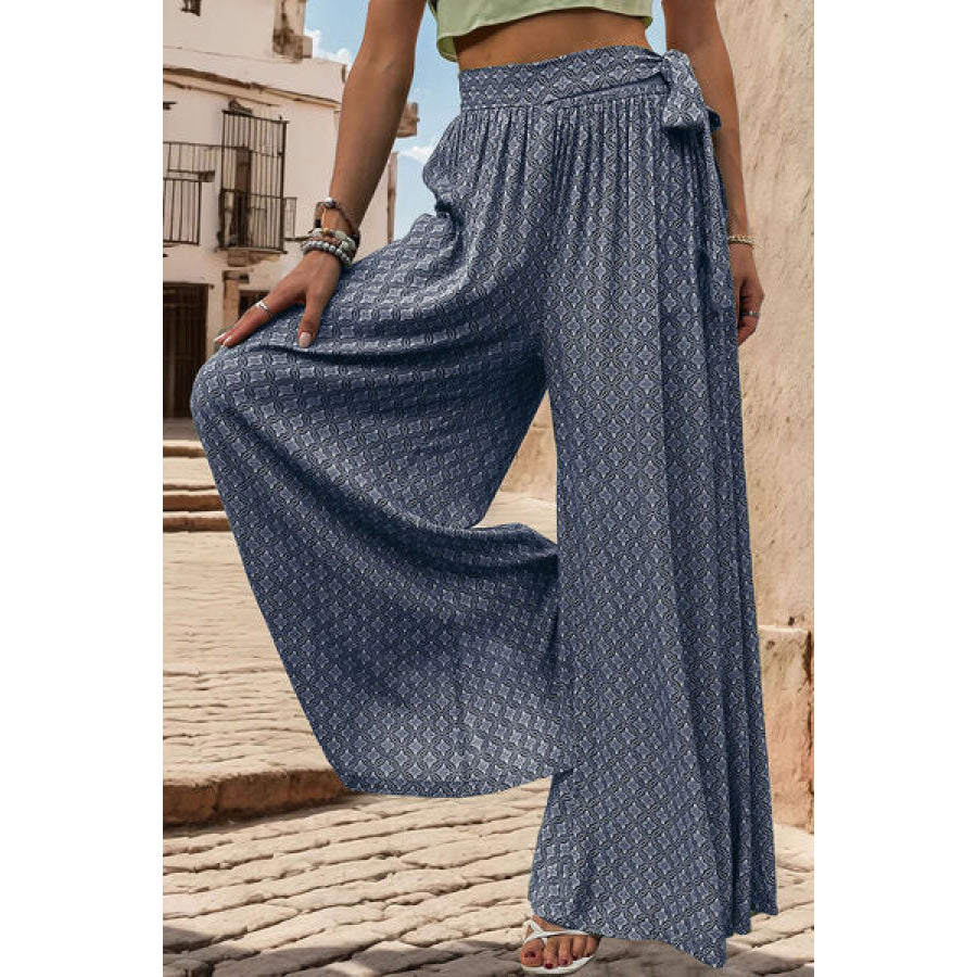 Printed Tied Wide Leg Pants Apparel and Accessories