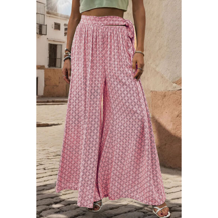 Printed Tied Wide Leg Pants Carnation Pink / S Apparel and Accessories