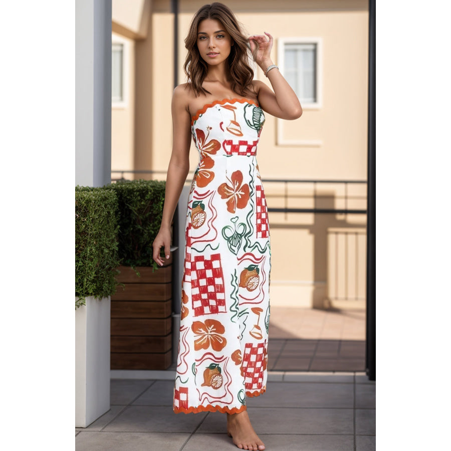 Printed Tube Maxi Dress White / S Apparel and Accessories