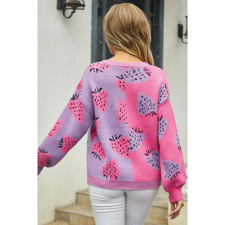 Printed V-Neck Button-Down Long Sleeve Cardigan