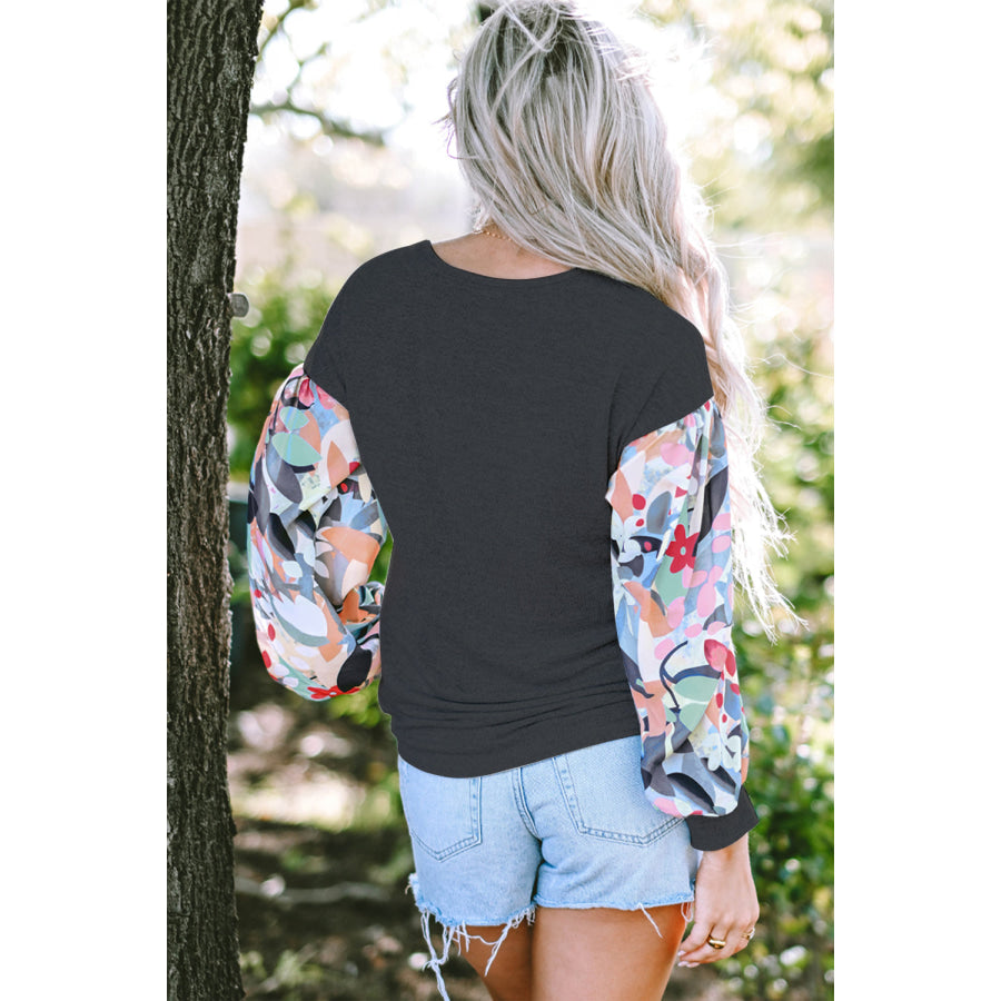 Printed V-Neck Long Sleeve Blouse Apparel and Accessories