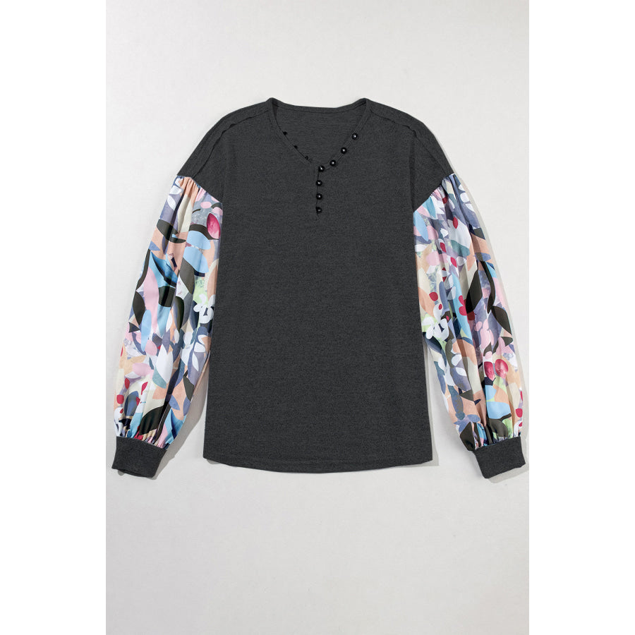 Printed V-Neck Long Sleeve Blouse Apparel and Accessories