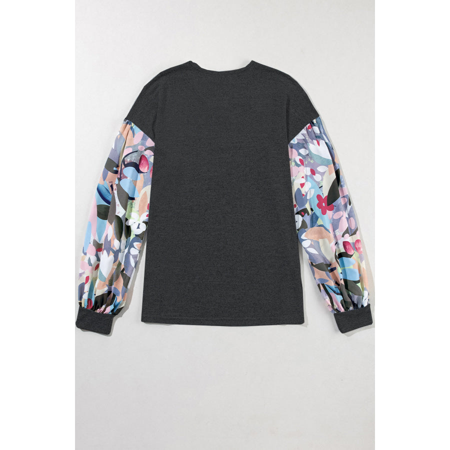 Printed V-Neck Long Sleeve Blouse Apparel and Accessories