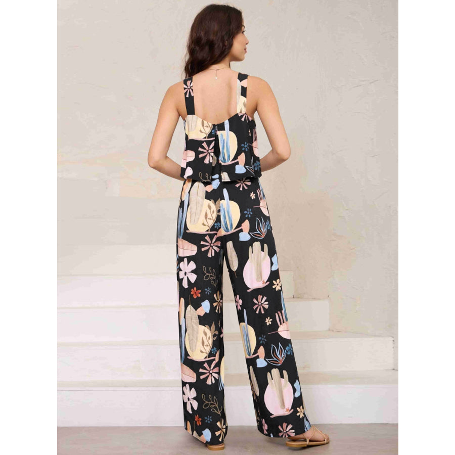 Printed Wide Strap Top and Pants Set Apparel and Accessories