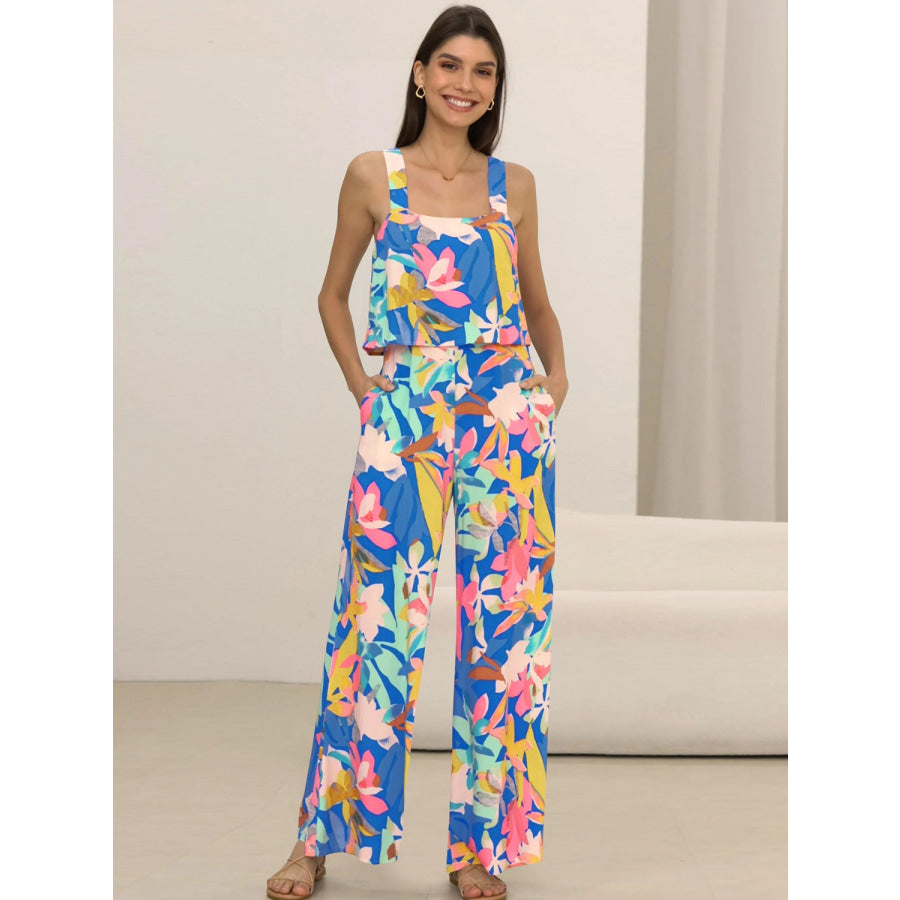Printed Wide Strap Top and Pants Set True Yellow / S Apparel and Accessories