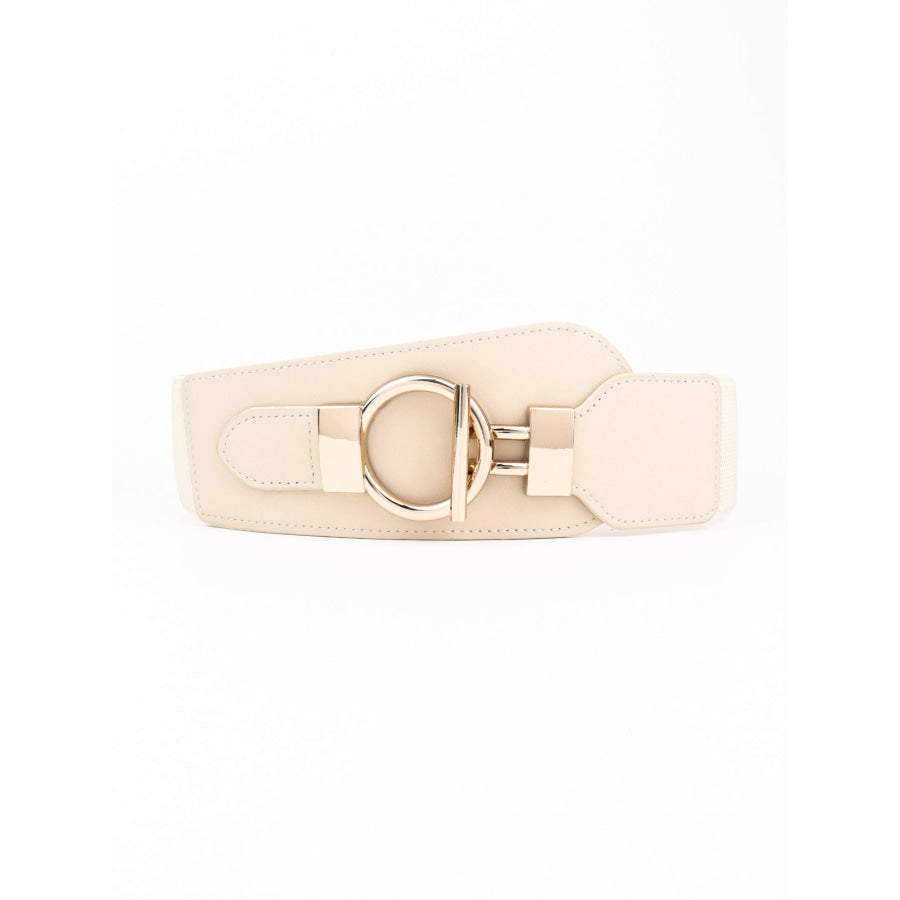 PU Elastic Wide Belt with Alloy Buckle Cream / One Size