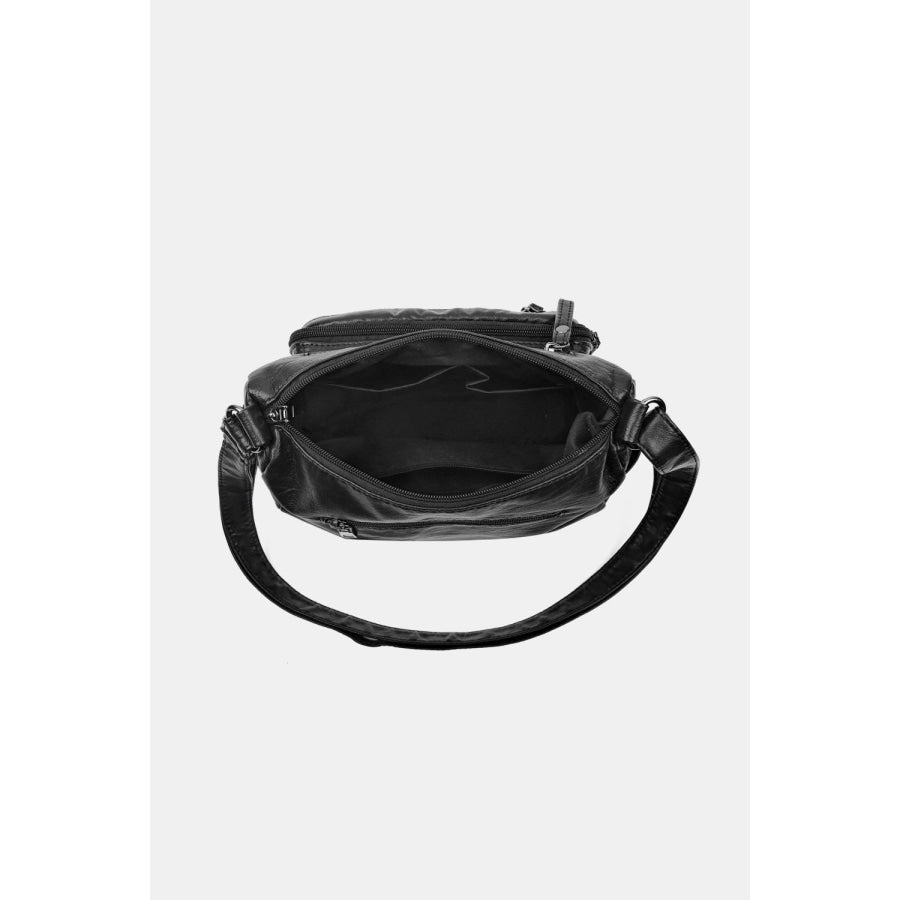 PU Leather Adjustable Strap Crossbody Bag Black / One Size Apparel and Accessories
