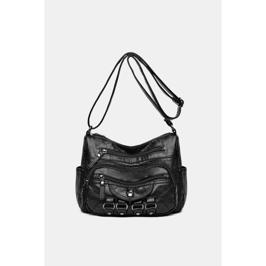 PU Leather Adjustable Strap Crossbody Bag Black / One Size Apparel and Accessories