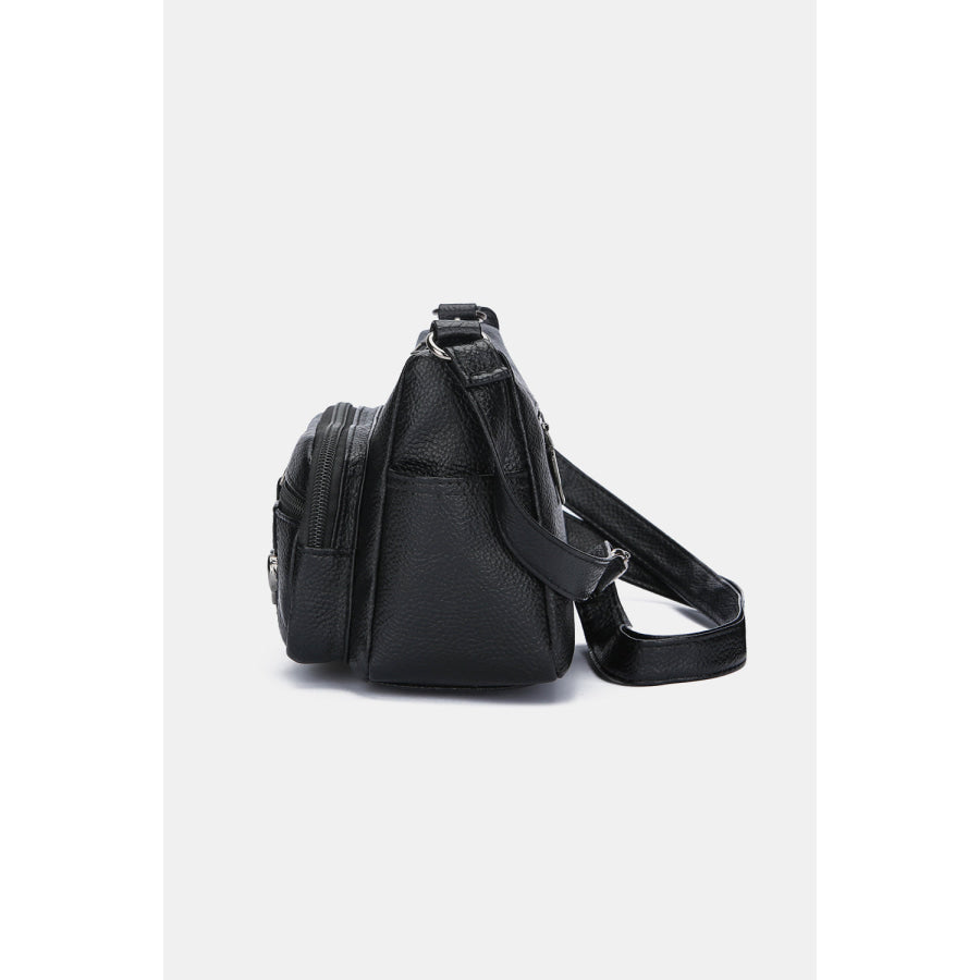 PU Leather Adjustable Strap Shoulder Bag Black / One Size Apparel and Accessories