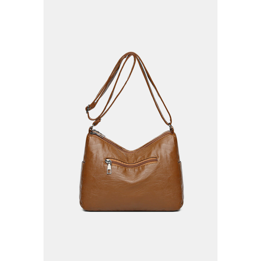 PU Leather Adjustable Strap Shoulder Bag Caramel / One Size Apparel and Accessories
