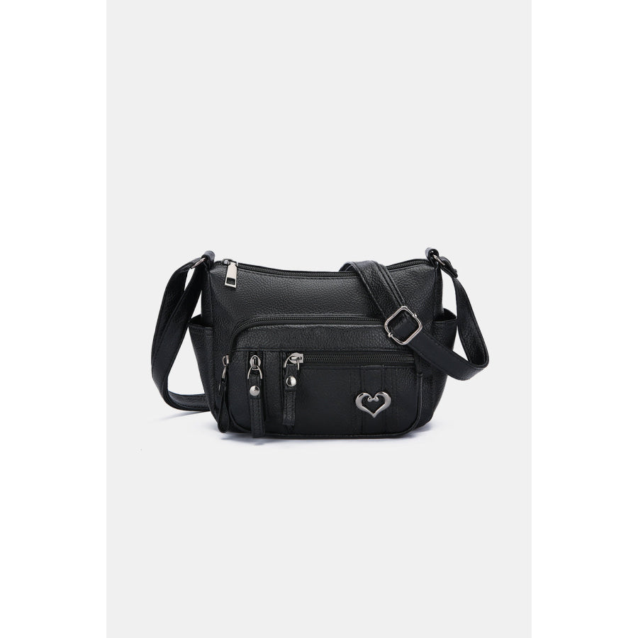 PU Leather Adjustable Strap Shoulder Bag Black / One Size Apparel and Accessories