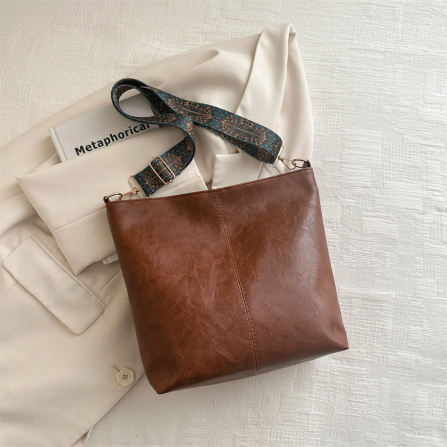 PU Leather Adjustable Strap Shoulder Bag Chestnut / One Size Apparel and Accessories