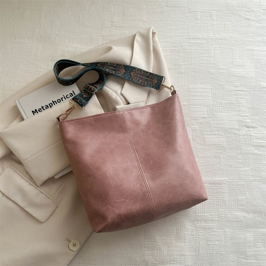 PU Leather Adjustable Strap Shoulder Bag Light Mauve / One Size Apparel and Accessories