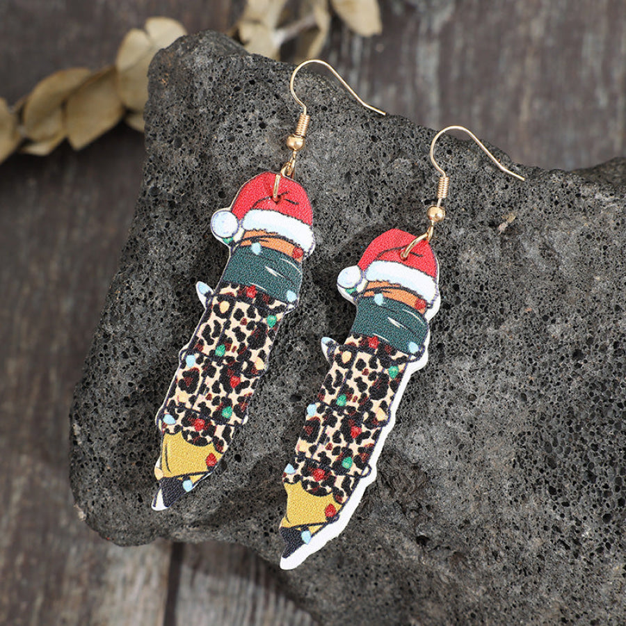 PU Leather Alloy Pencil Earrings Gold / One Size Apparel and Accessories