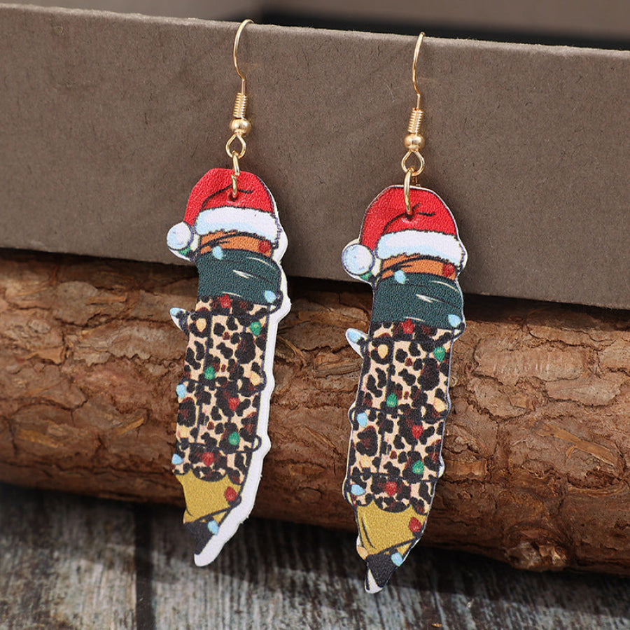 PU Leather Alloy Pencil Earrings Gold / One Size Apparel and Accessories