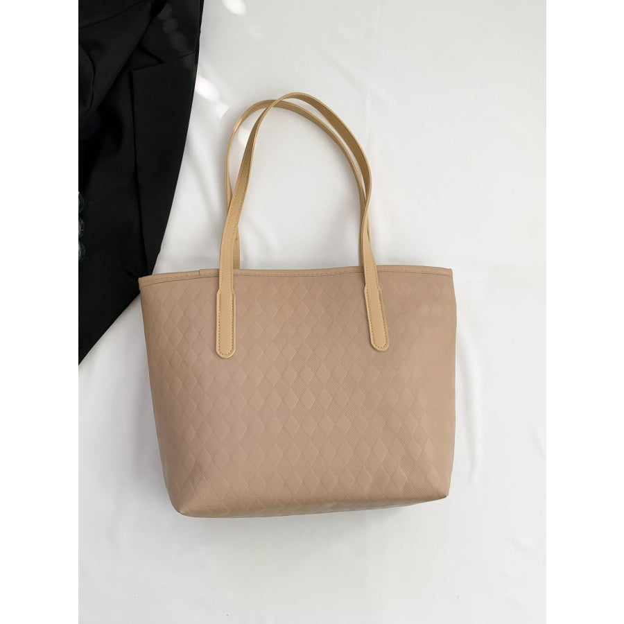 PU Leather Large Tote Bag Camel / One Size Apparel and Accessories