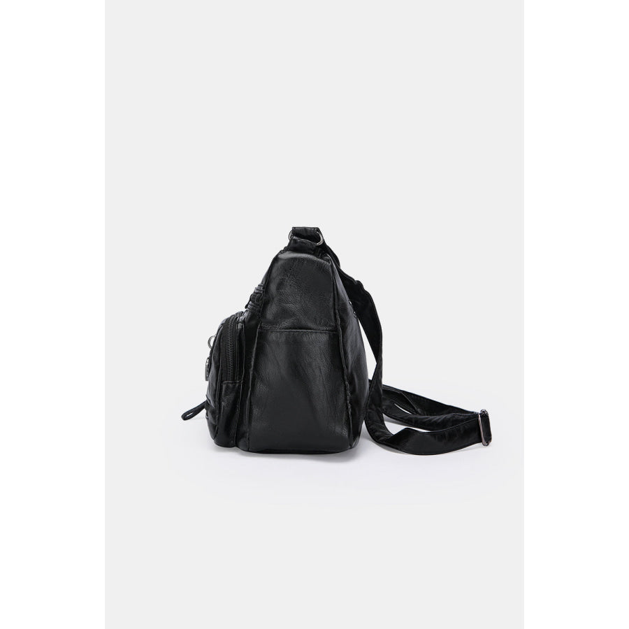 PU Leather Medium Shoulder Bag Black / One Size Apparel and Accessories