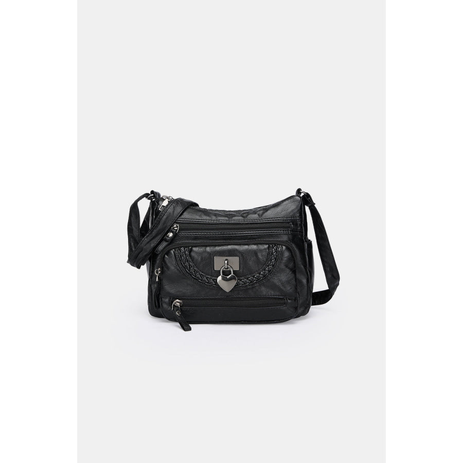 PU Leather Medium Shoulder Bag Black / One Size Apparel and Accessories