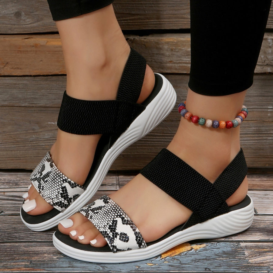 PU Leather Open Toe Low Heel Sandals White / 36(US5) Apparel and Accessories