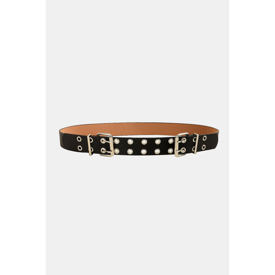 PU Leather Two Row Eyelet Belt Black / One Size
