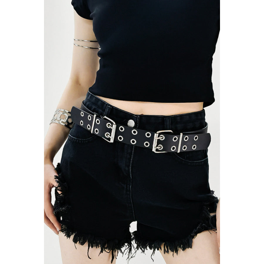 PU Leather Two Row Eyelet Belt Black / One Size