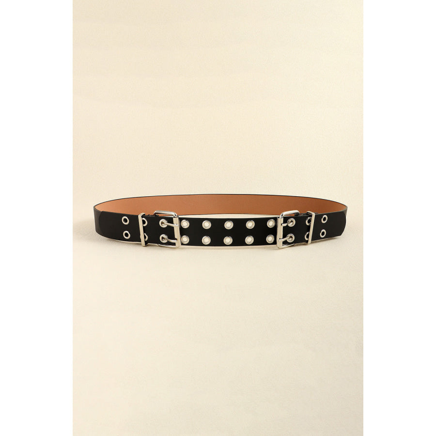 PU Leather Two Row Eyelet Belt Black / One Size