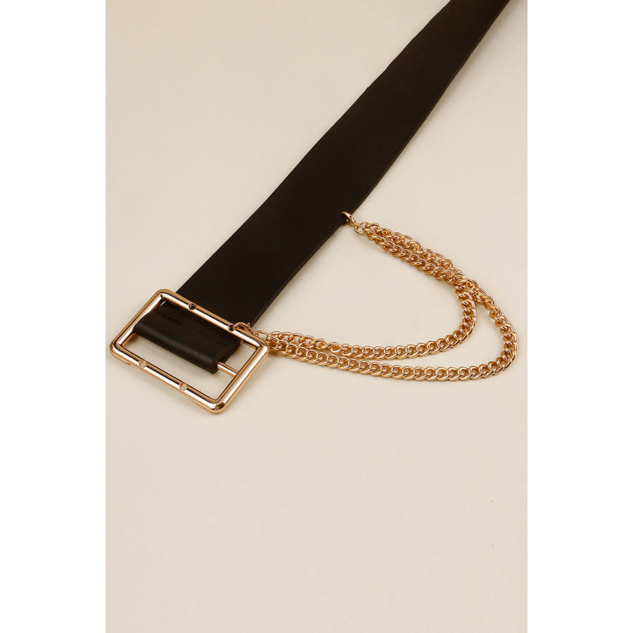 PU Leather Wide Belt with Chain Black / One Size