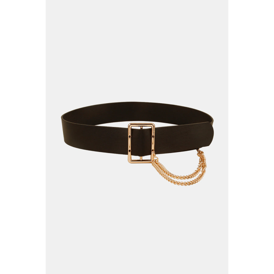 PU Leather Wide Belt with Chain Black / One Size