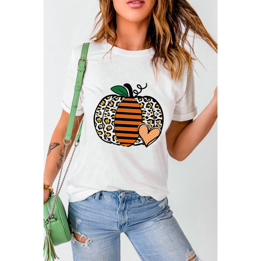 Pumpkin Graphic Round Neck Short Sleeve T-Shirt Apparel and Accessories