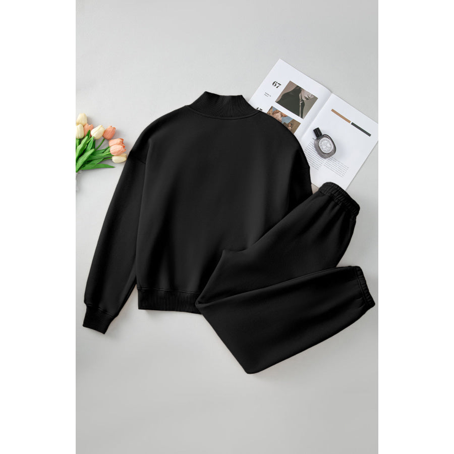 Quarter Zip Long Sleeve Top and Pants Set Apparel and Accessories