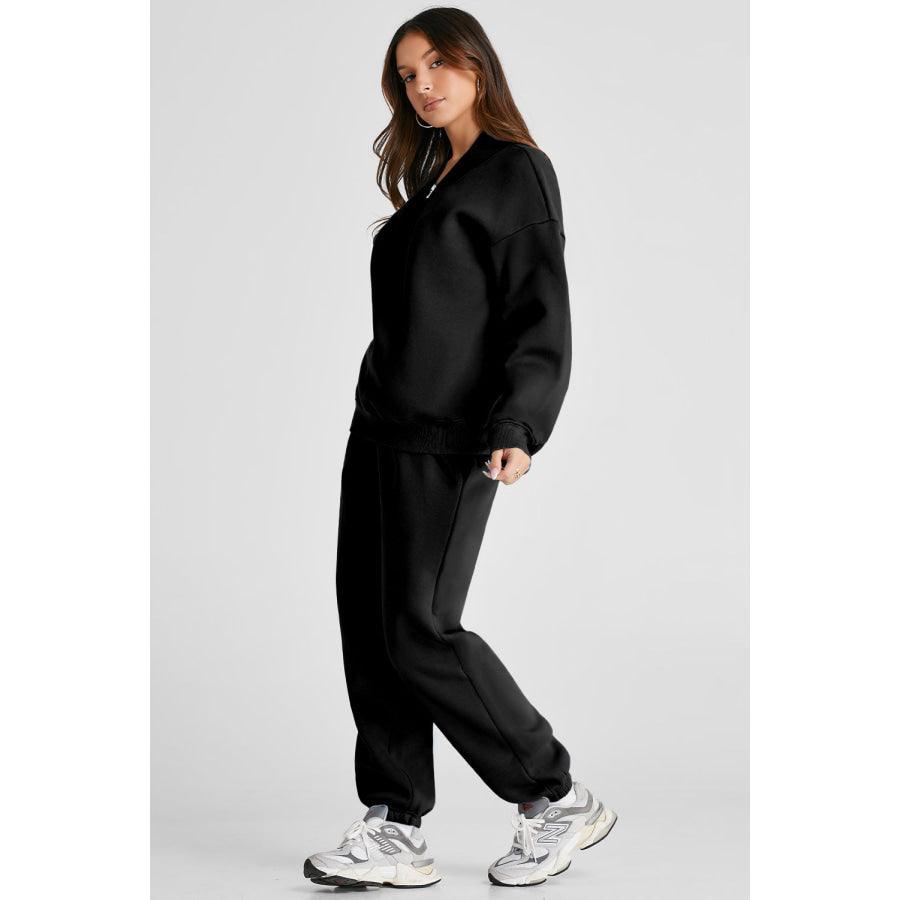 Quarter Zip Long Sleeve Top and Pants Set Apparel and Accessories