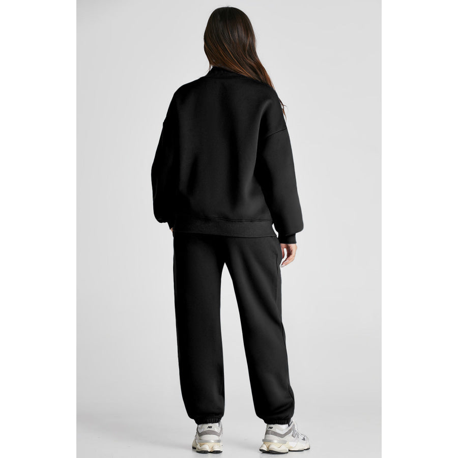Quarter Zip Long Sleeve Top and Pants Set Apparel and Accessories