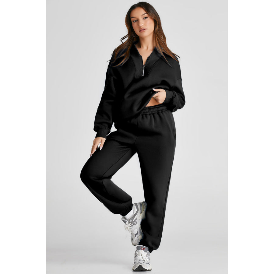 Quarter Zip Long Sleeve Top and Pants Set Apparel and Accessories
