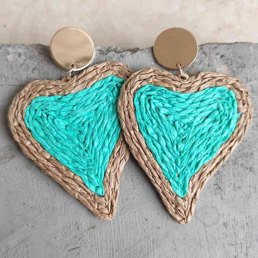 Raffia Grass Heart Teardrop Earrings