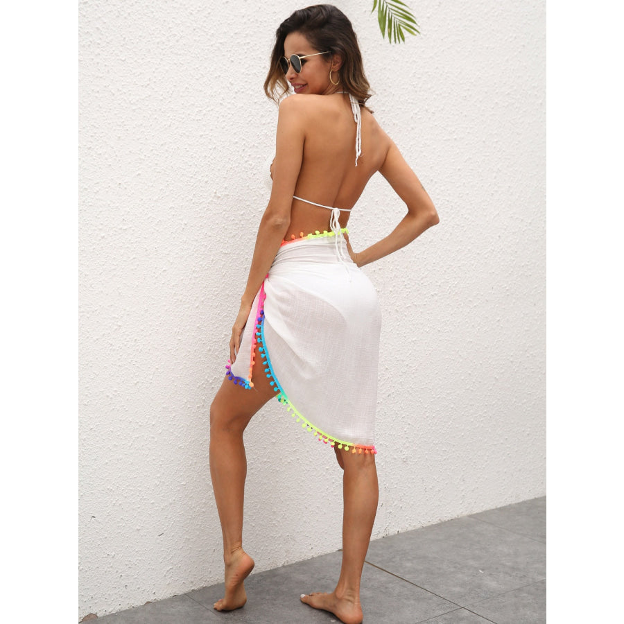 Rainbow Pompom Trim Swim Skirt Apparel and Accessories