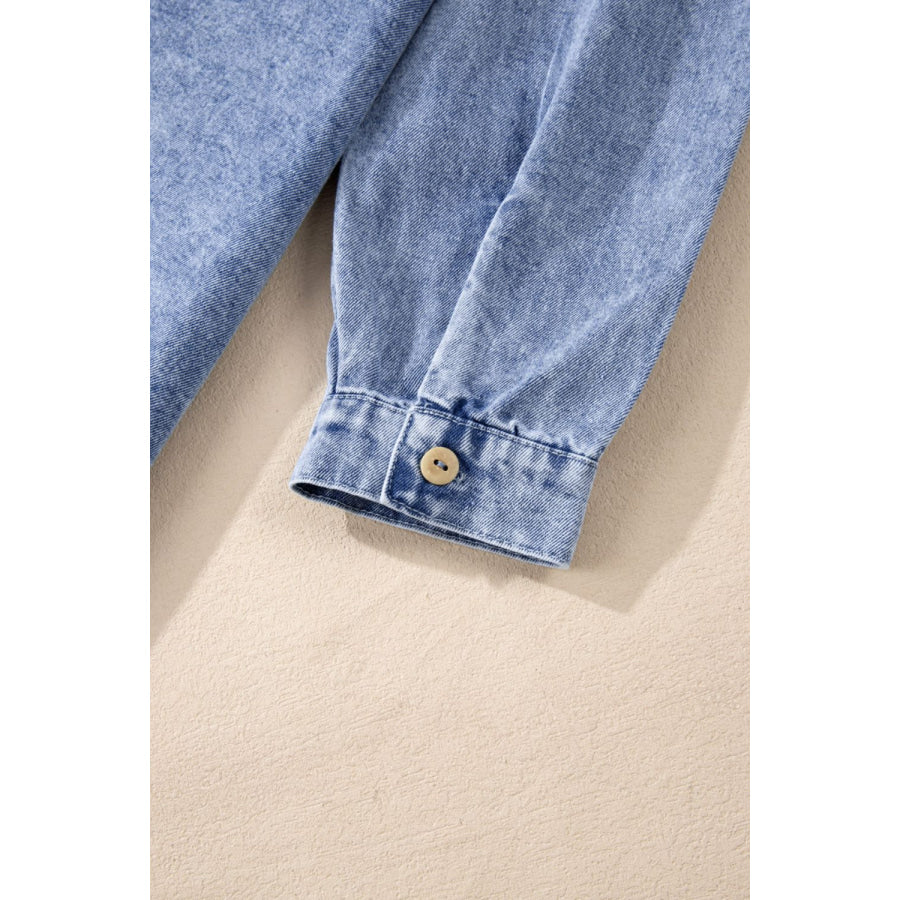 Raw Hem Button Down Long Sleeve Denim Dress Apparel and Accessories